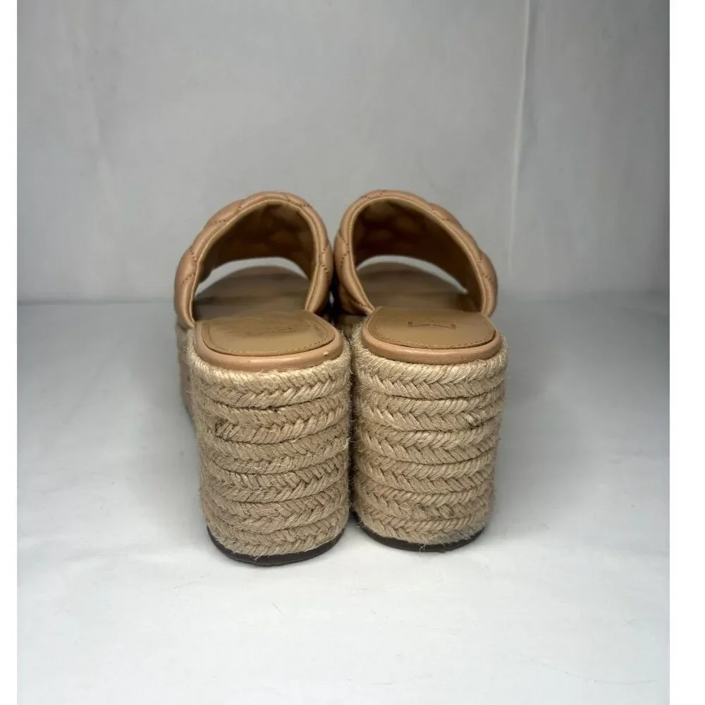 Marc Fisher Women's Velia Wedge Sandal Espadrilles Tan Platform Slip-On Heels